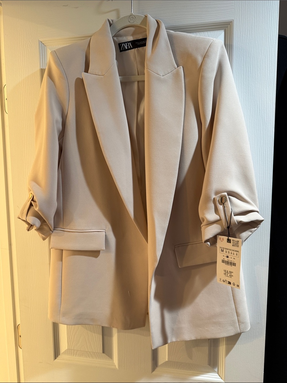 Zara Beige Open-Front Blazer Jacket